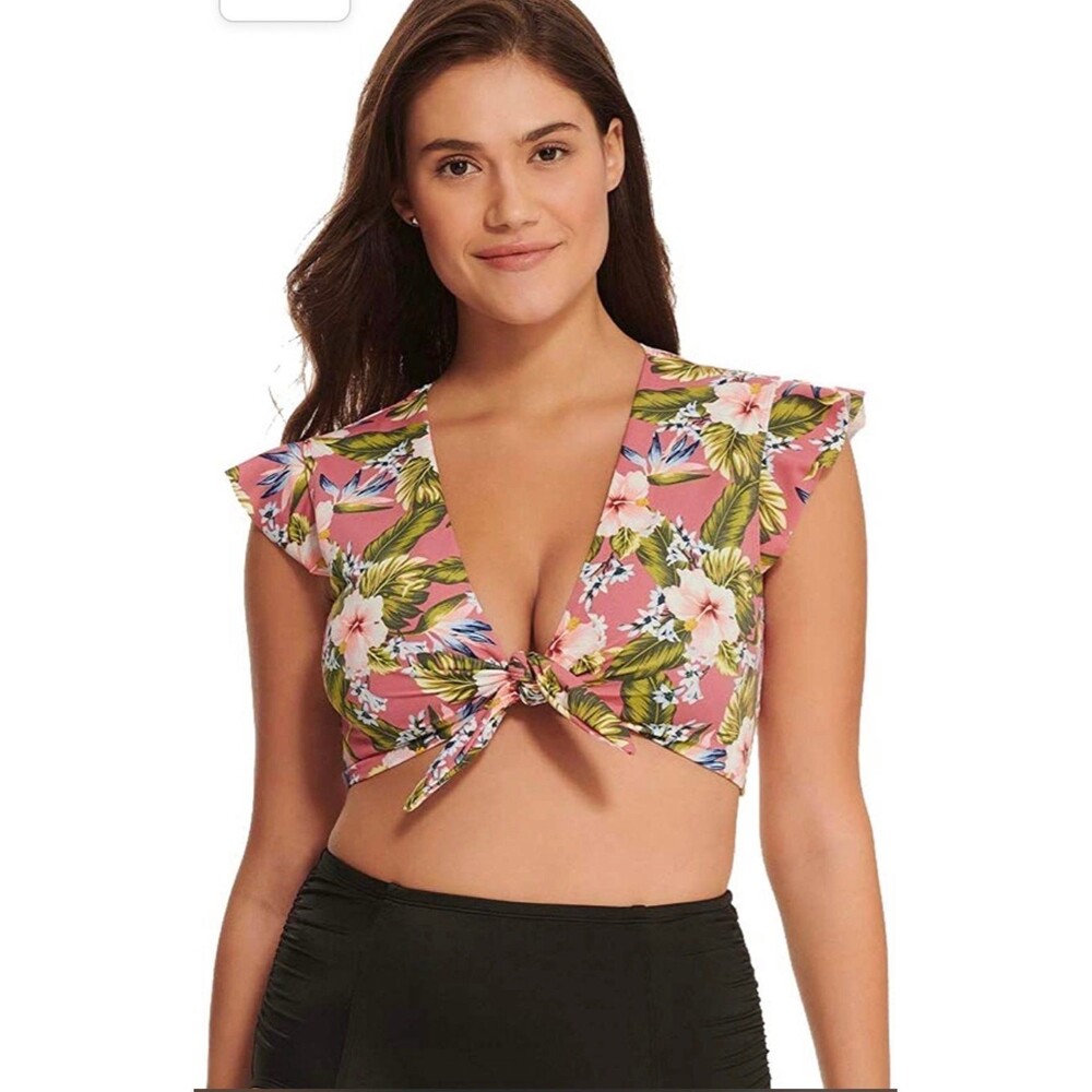 Beach Betty slimming control tie front tie swimsuit top